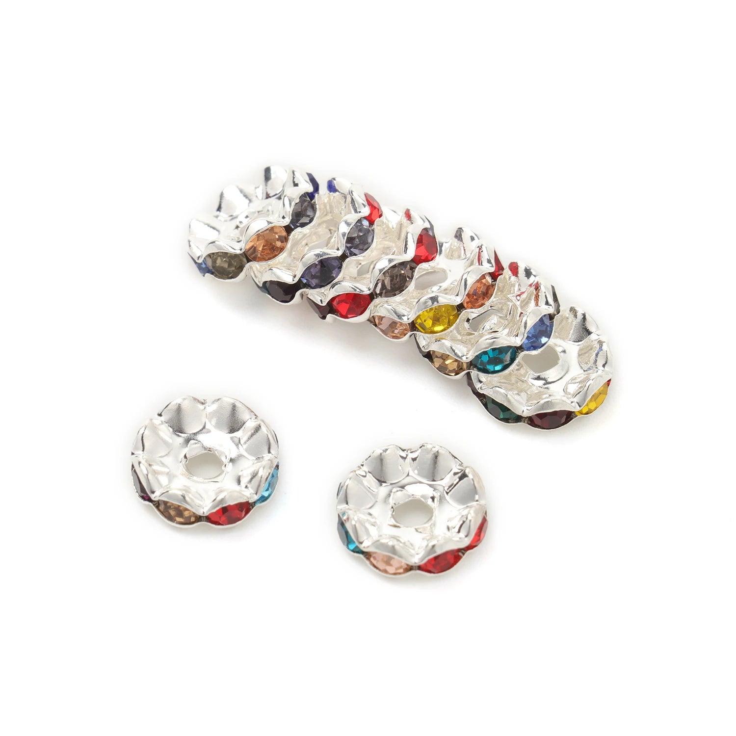 30pcs/lot 12mm Wave Side Rhinestone Spacer Beads Colorful Crystal Metal Rondelle for Jewelry Making Diy Crafts Accessories