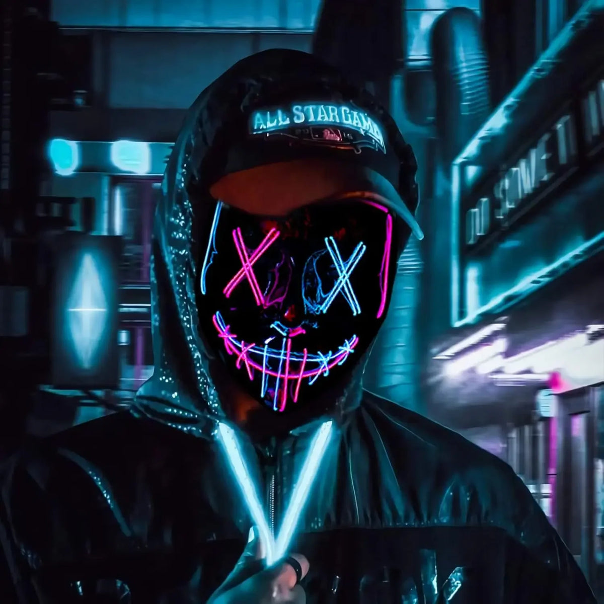 Poptrend Halloween Mask LED Light up Mask Scary mask for Festival Cosplay Halloween Costume Masquerade Parties Carnival Gift