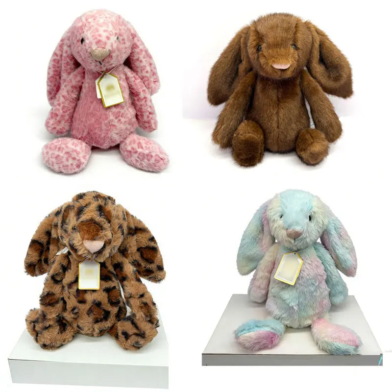 Latest JC Bonnie Rabbit Leopard Print Plush Toy with Tag, Soft Flower Ears, Cartoon Rabbit Doll, Birthday Gift, Home Decor
