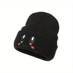 Big Eye Embroidery Elasticity Beanies Women's Cartoon Knitted Skull Caps Winter Warm Hip Hop Hats Men Crimping Melon Leather Hat