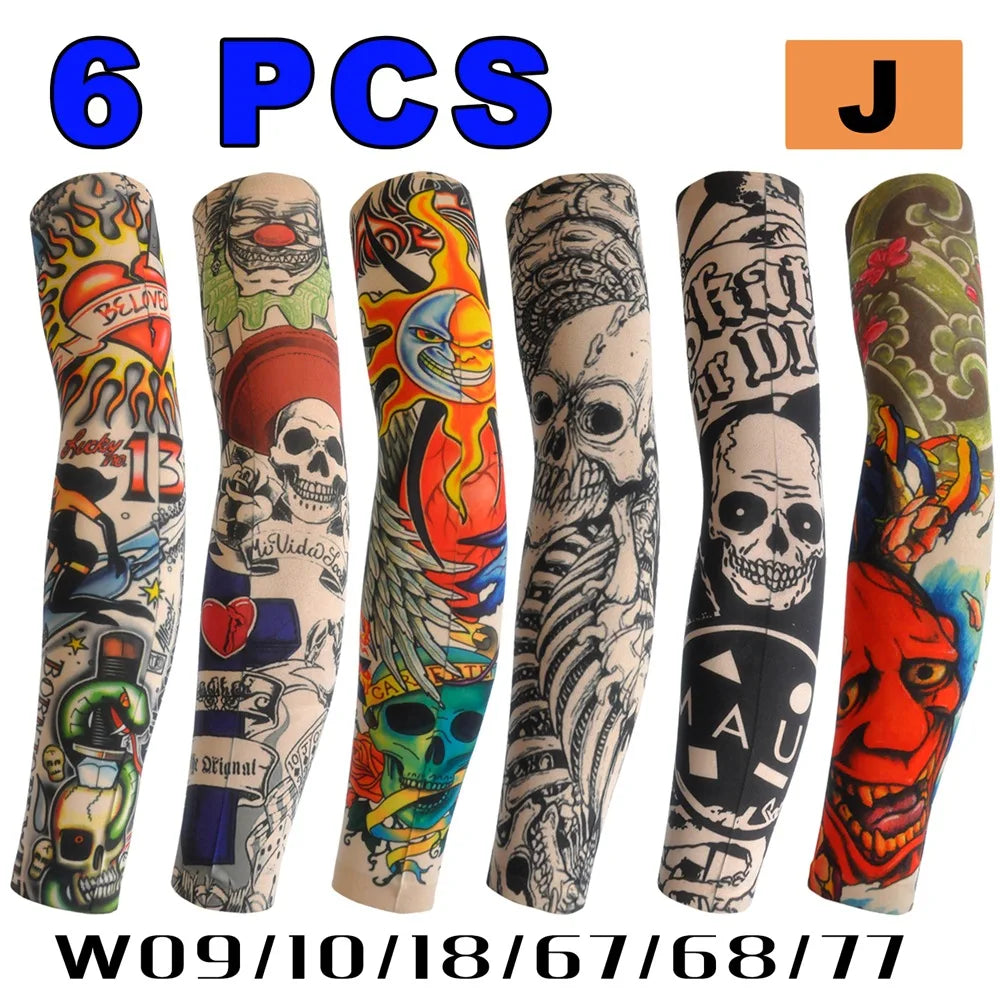 6 Pcs Tattoo Sleeves Sun Protection Men Women Summer Seamless Arm Cover Cool Outdoor Cycling Breathable Cycling Tattoo Sleeves
