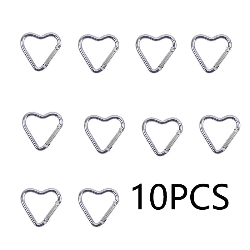 10PCS Carabiner Keychain Clip Heart-shaped Aluminum Small Carabiners Tactical Clips Outdoor Tools Water Bottle Keyring HWXGJ04