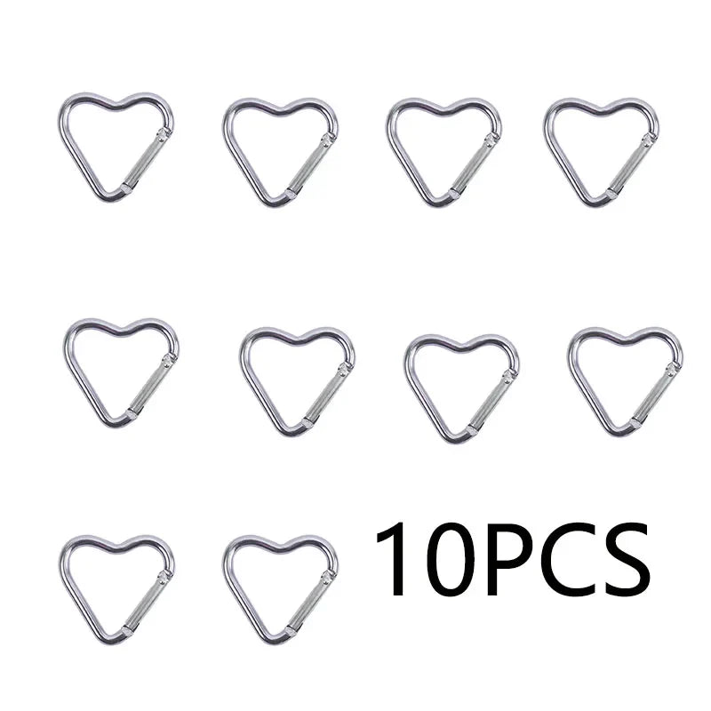 10PCS Heart Shaped Aluminum Carabiner Keychain Clips for Everyday Use