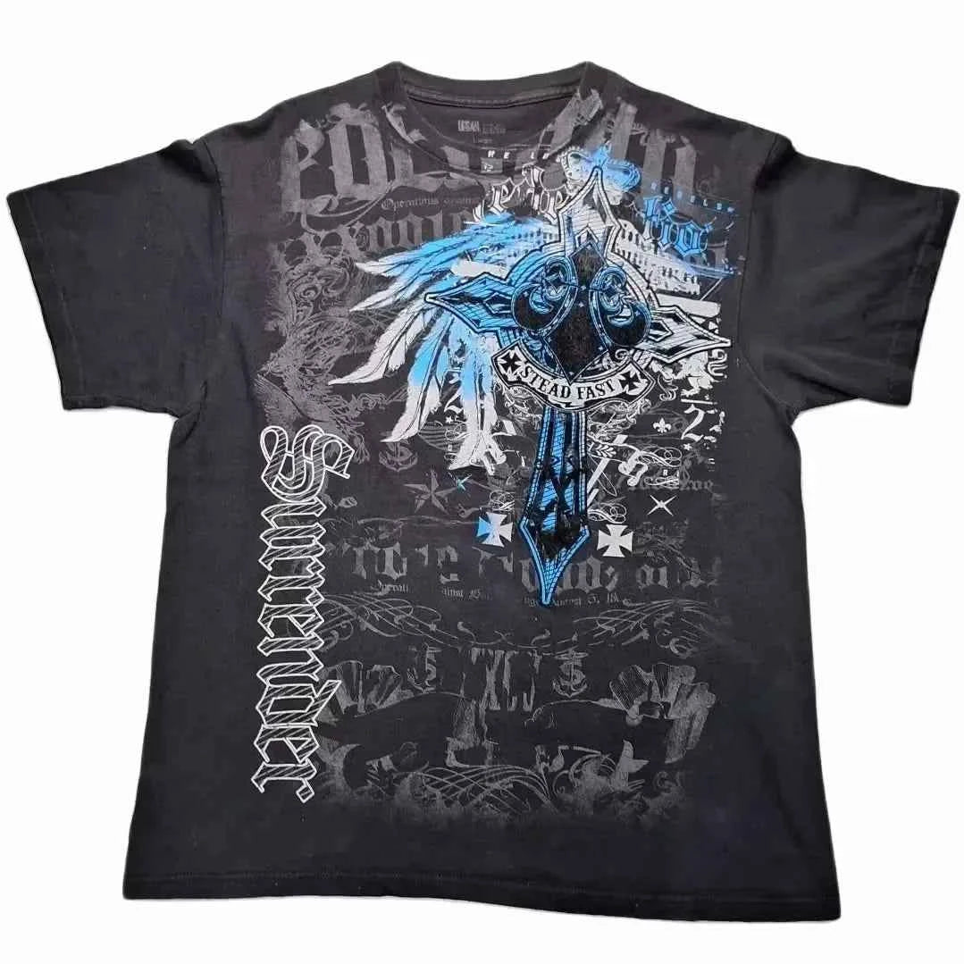 Southpole Y2K Vintage Cotton Graphic Tee Distressed Oversized Unisex T-Shirt with Gothic Print Streetwear Retro Soft Shirt Man