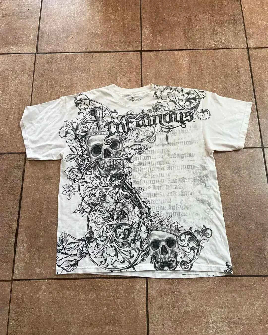 2000s affliction T shirt Clothes Retro Punk Hip Hop Graphic Print Oversized T Shirt Mens new Round Neck Cotton Short Sleeve Tops