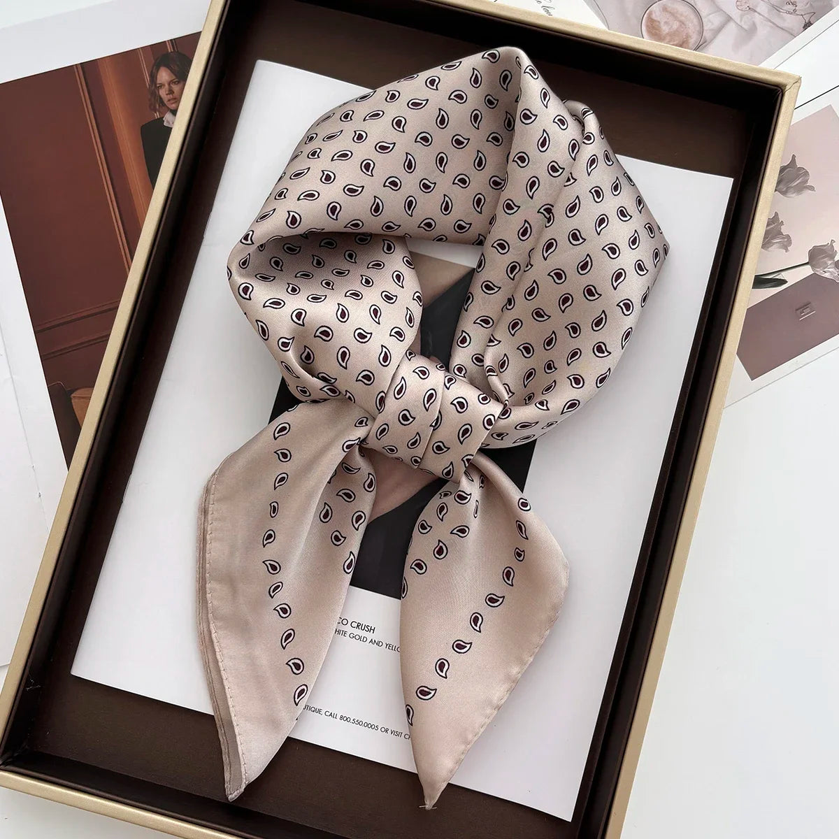 Women's Square Scarf Soft Satin Floral Print Wrap Foulard Neckerchief Bandannas Hair Skinny Tie Hijab Shawls
