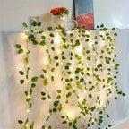 LED Green Leaf Fake Plants String Light 20/50/100LED Ivy Lights Battery Powered for Halloween Christmas Wall House Office Decor