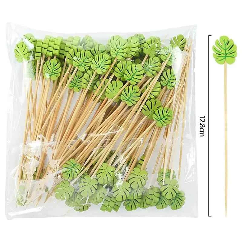 100Pcs Disposable Bamboo Skewer Hawaiian Flamingo Pearl Cocktail Picks Buffet Food Fruit Forks For Wedding Birthday Party Decor
