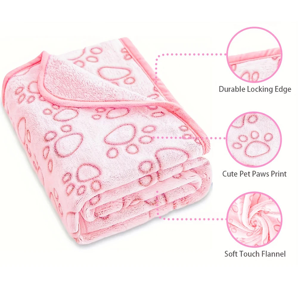 Soft Fluffy Pet Blanket – Cute Paw Print Warm Fleece Mat for Dogs & Cats