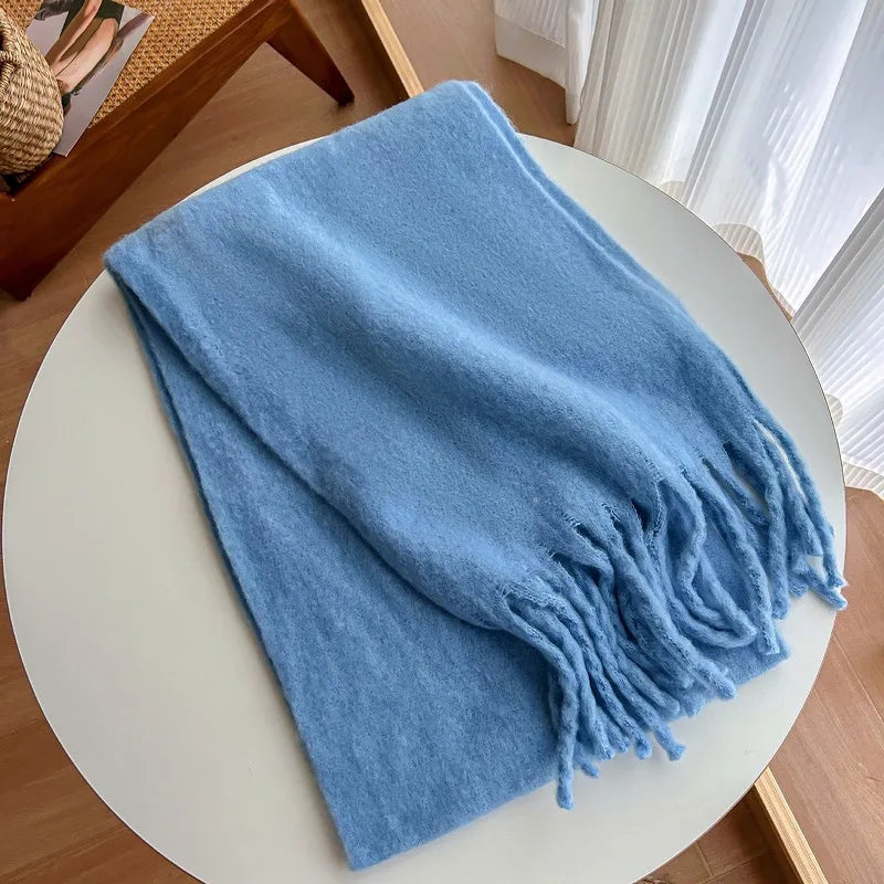Winter Scarf for Women Cashmere Warm Solid Pink Pashmina Blanket Wraps Female Thick Soft Bufanda Big Tassel Shawl Long Echarpe
