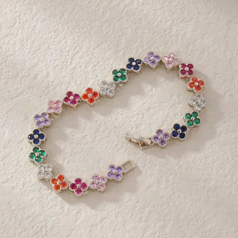 RAKOL Colorful Clover Zircon Bracelet Fashion Charm Gorgeous Charm Exquisite Cute Sweet Shining Crystal Jewelry Gift