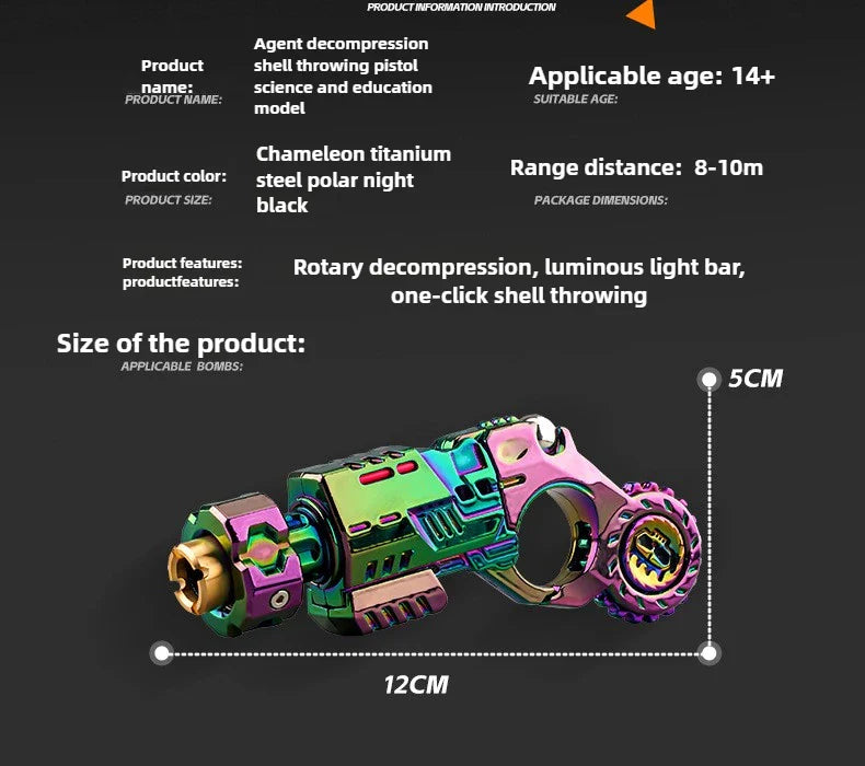 Shell-Ejecting Alloy Toy Pistol Set Stress Relief Fidget Sensory Toy Mini Finger Spinning Top EDC Desk Gadget Gift for Teen Boys