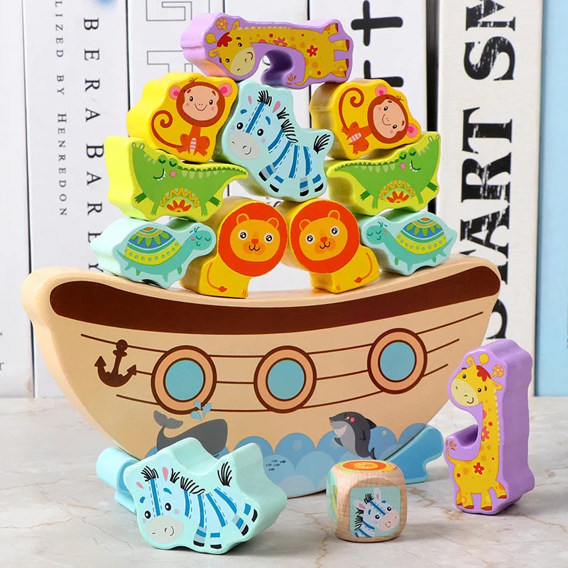 New Children Montessori Wooden Animal Balance Blocks Board Games Toy Dinosaur Educational Stacking High Building Block Wood Toy