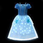Girl Princess Dress with LED Light Up Costume for Children Cosplay Party Clothes Blue Pink Outfit Carnival Christmas Prom Gown