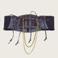 Lace Corset Punk Black Wide Belt With Chain Pu Leather Slimming Body Belts for Women Elastic High Waist Belt Female Cummerbunds