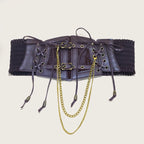 Lace Corset Punk Black Wide Belt With Chain Pu Leather Slimming Body Belts for Women Elastic High Waist Belt Female Cummerbunds