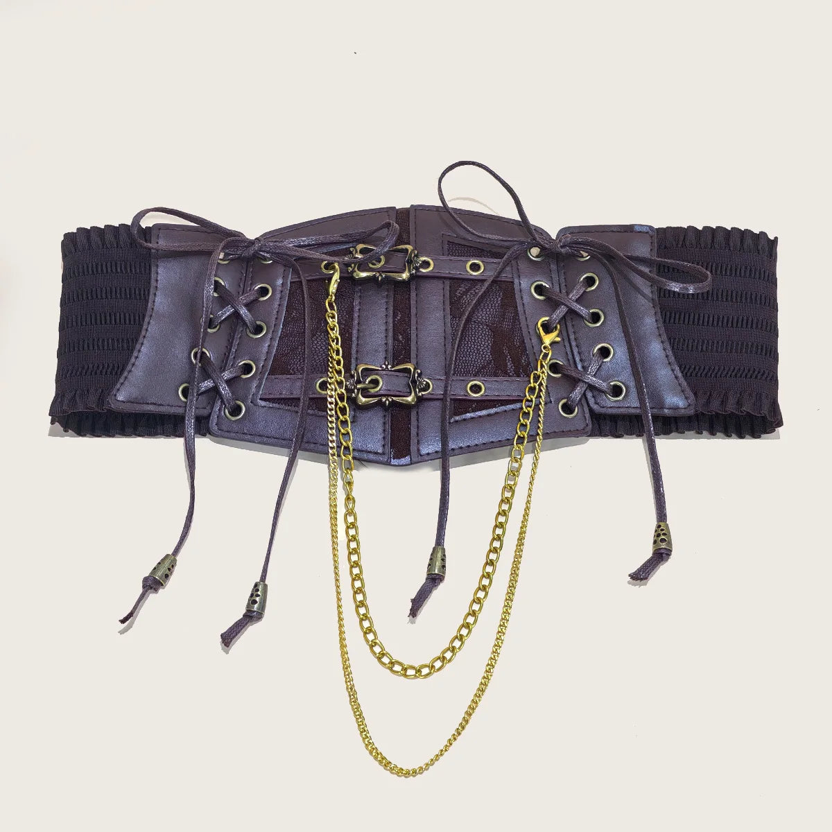Lace Corset Punk Black Wide Belt With Chain Pu Leather Slimming Body Belts for Women Elastic High Waist Belt Female Cummerbunds