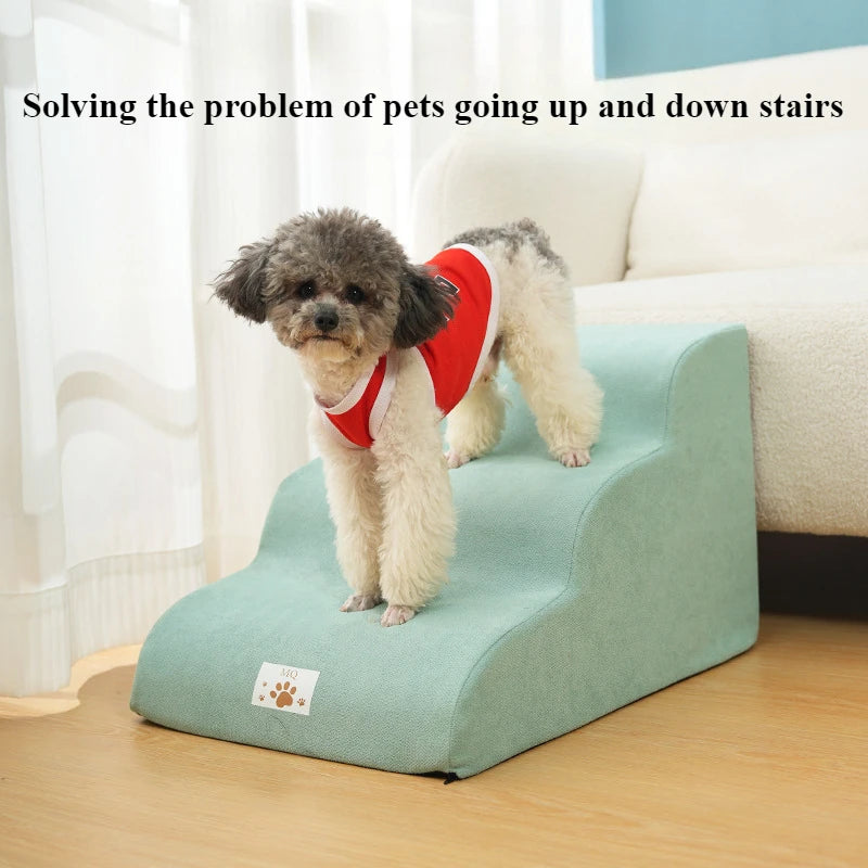Pet 2/3 Step Stairs Ramp – Soft Memory Foam Dog & Cat Ladder | Removable & Washable Training Pet Ramp
