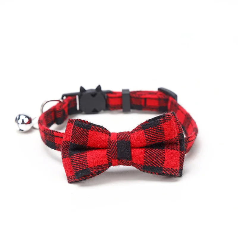 Pet Breakaway Cat Collar Bow Tie & Bell – Christmas Plaid