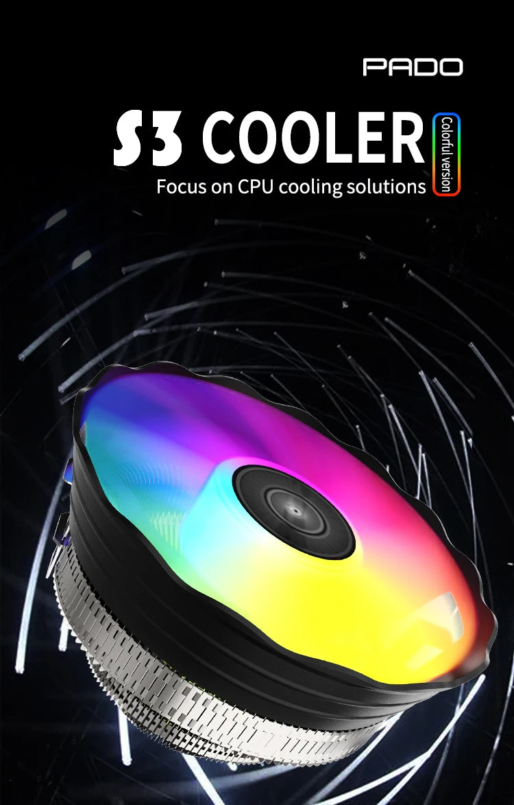 PADO S3 CPU Cooling Processor Air Cooler Fan RGB PWM Hielera Intel LGA 1155 1700 1200 1151 AMD AM3 AM4 PC Gamer Led Fan 120mm