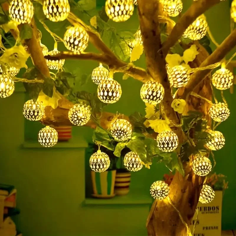 Outdoor Solar Moroccan 50/30/20LED Ball Lights 8 Modes Solar Light String for Camping Christmas Halloween Party Wedding Decor