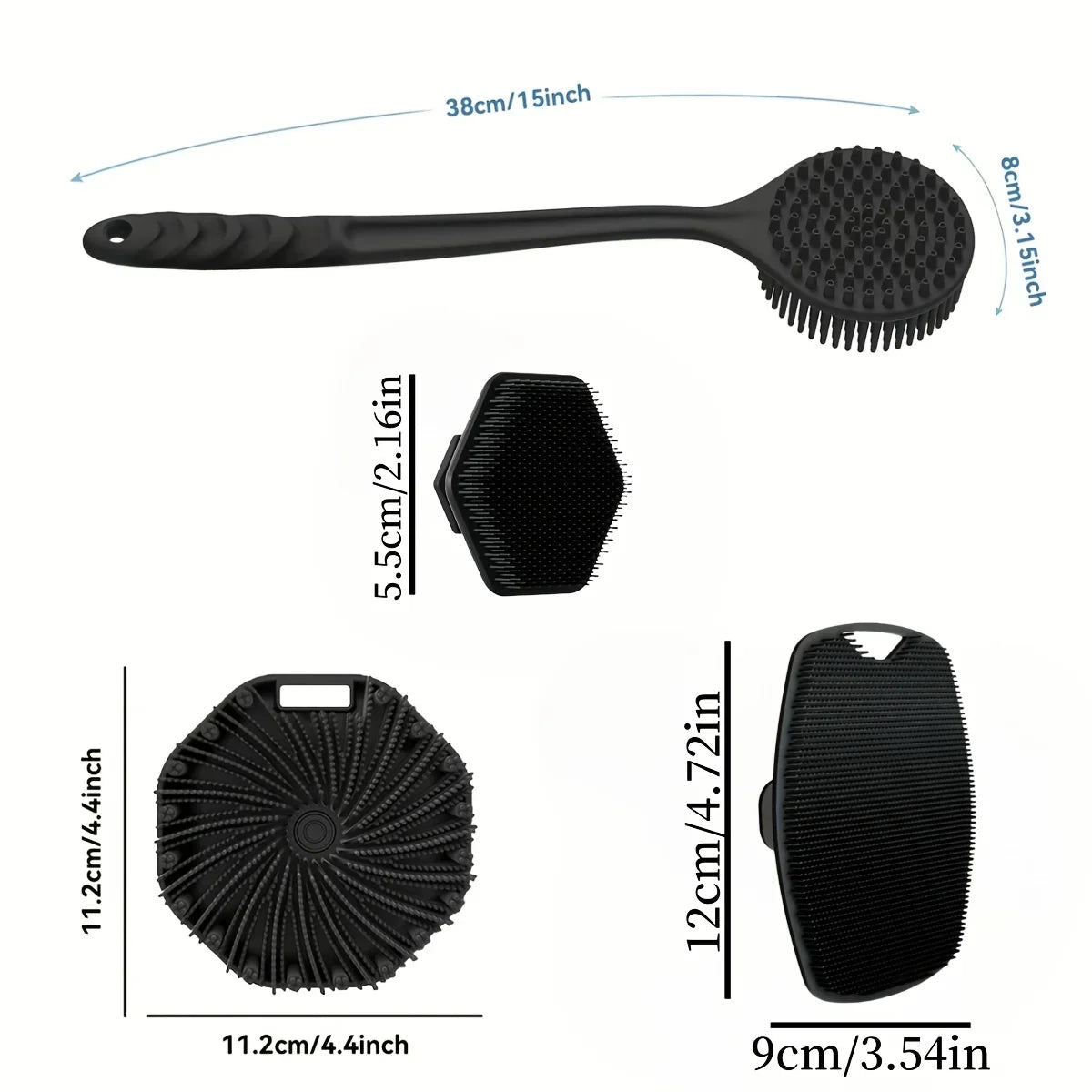 4-piece bath brush set Soft silicone bath brush with non-slip handle, easy to clean and rinse, perfect for use in the bath