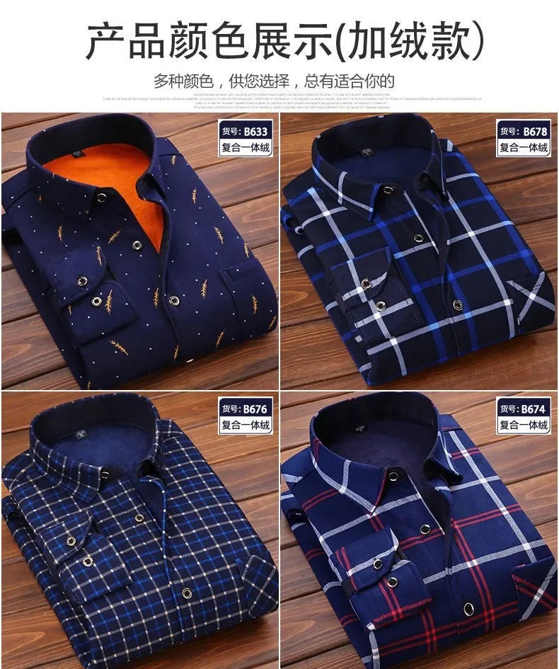 2025 Men's Autumn Winter Casual Long Sleeve Plaid Shirt Thick Warm Men's Casual High Quality Soft Large Size Warm Shirt Tops 4XL