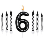 7Pcs/set Racing Cars Birthday Number Candles Black White Checkered Themed Cake Topper Kids Boys Birthday Party Decoration Favors