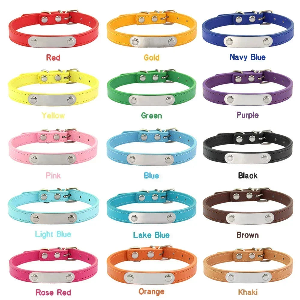 Personalized Dog Collar with Name Engraving – Anti-Lost PU Leather Collar for Dogs and Cats