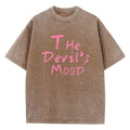 Fashion Womans Cotton Washed T-shirts The Devil's Moon Letter Prints Tops Casual O-Neck Oversize Tees Street Female Clothes