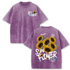 Lift Is Good Beautiful Sunflower Print Washed T Shirts Women Soft Cotton T-Shirt Street Creative Short Sleeve Summer Casual Tops