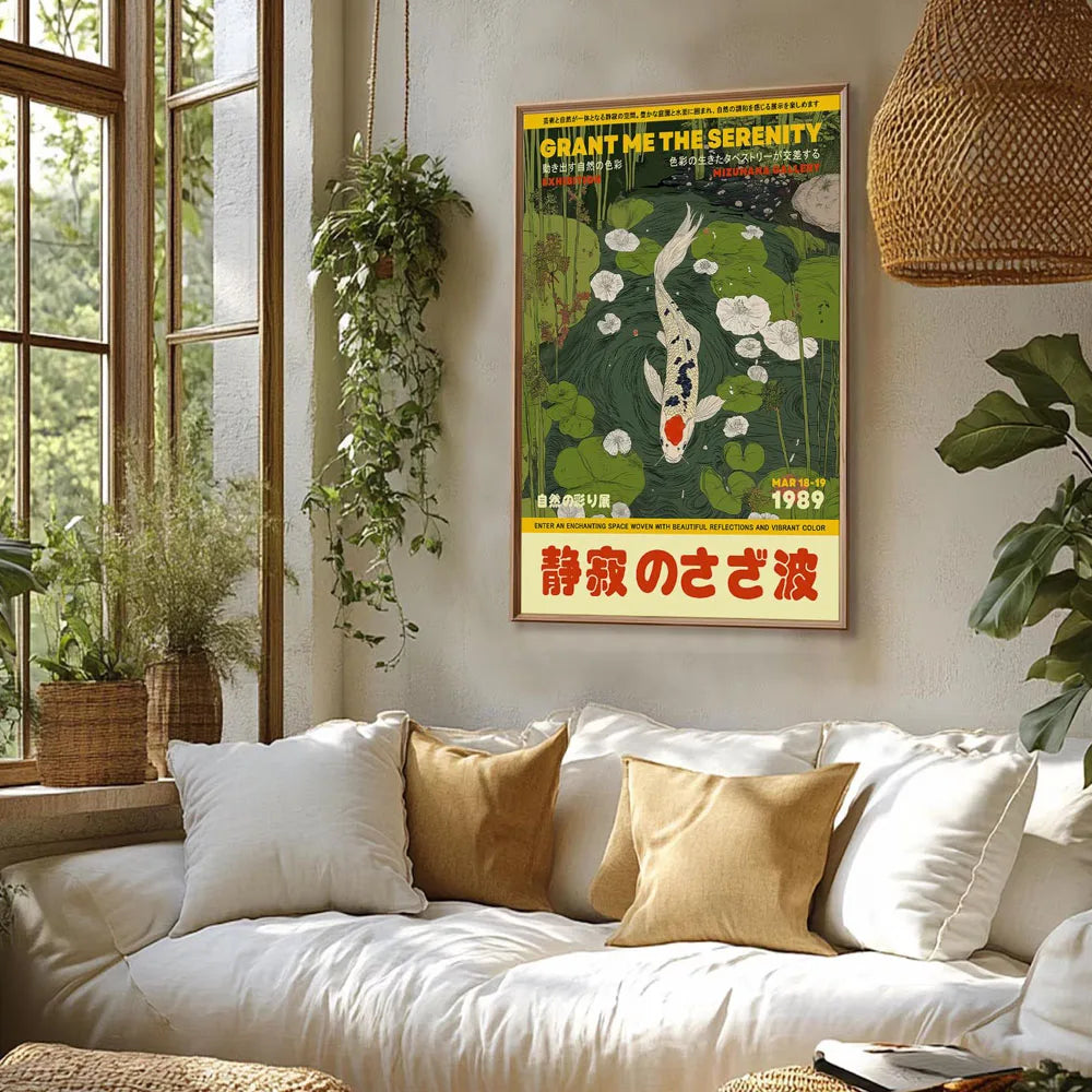 Japanese Koi Fish Flowers Trees Pink Aesthetic Snake Poster Canvas Painting Print Mid Century Art Coffee House Bar Room Decor