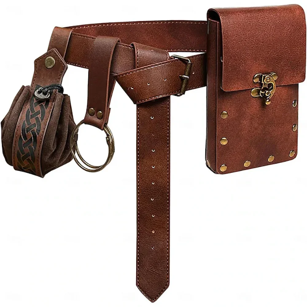 4PCS/1PCS MedievalCosplayLeather Belt Copper Coin Waist Bag Renaissance Dress Steam Belt Role Playing Halloween Belt Set Cosplay