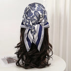 Bohemian Style Floral Print Women’s Square Silk Scarf Satin Head Wrap Tropical Leaf Flower Design Scarves Bandana Hijab