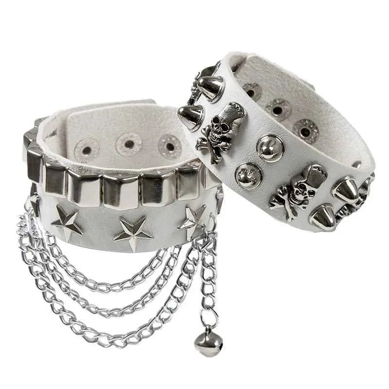 2024 New PU Leather Bracelet Punk Bracelet Adjustable Skull Goth Cuff Bracelet Gothic Rivet Buckle Wristband for Men Women