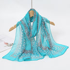 2024 New Print Chiffon Scarf Shawl Women Sunscreen Silk Scarf Turban Long Wrap Beach Travel Outdoor Accessories Trendy Headband