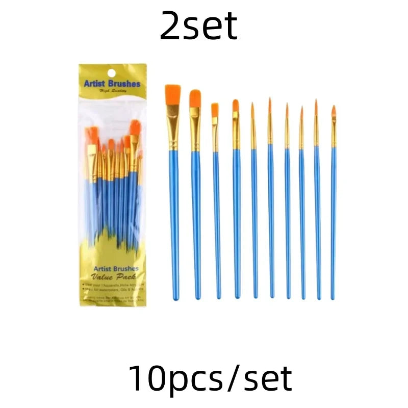 10 pcs set multi-functional watercolor brush pearlescent blue plastic rod multi-color nylon hair hook line gouache oil brush