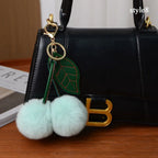 Cute Fluffy Cherry Fur Ball Keychain Bag Pendant Charm