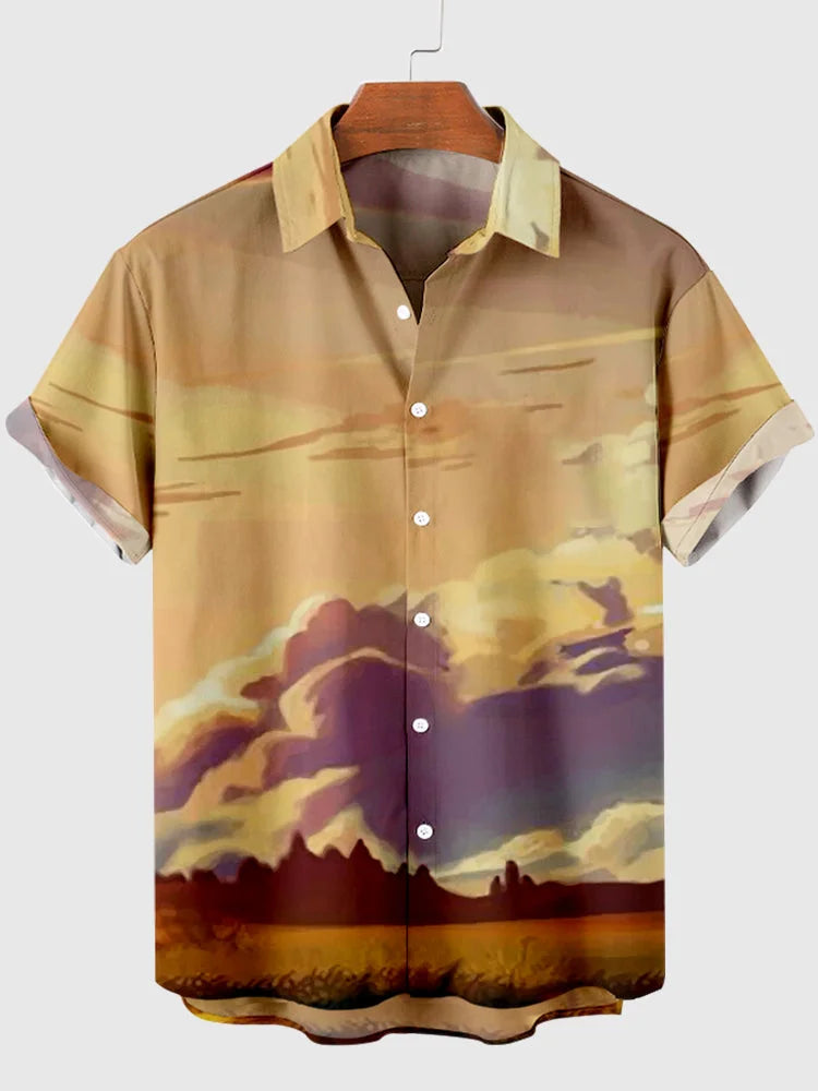 Fashion Men's Cactus Desert Printed Shirts Casual Hawaiian Beach Resort Shirt Summer Natural Landscape Vintage Printed Shirts
