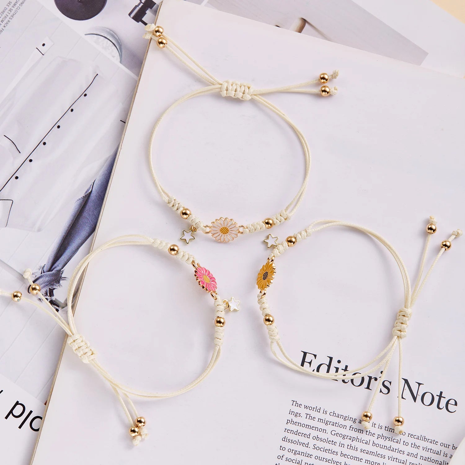 Simple Sunflower Bracelets for Women Handmade Braided Fashion Colorful Daisy Adjustable Bangle Friendship Good Luck Jewelry Gift