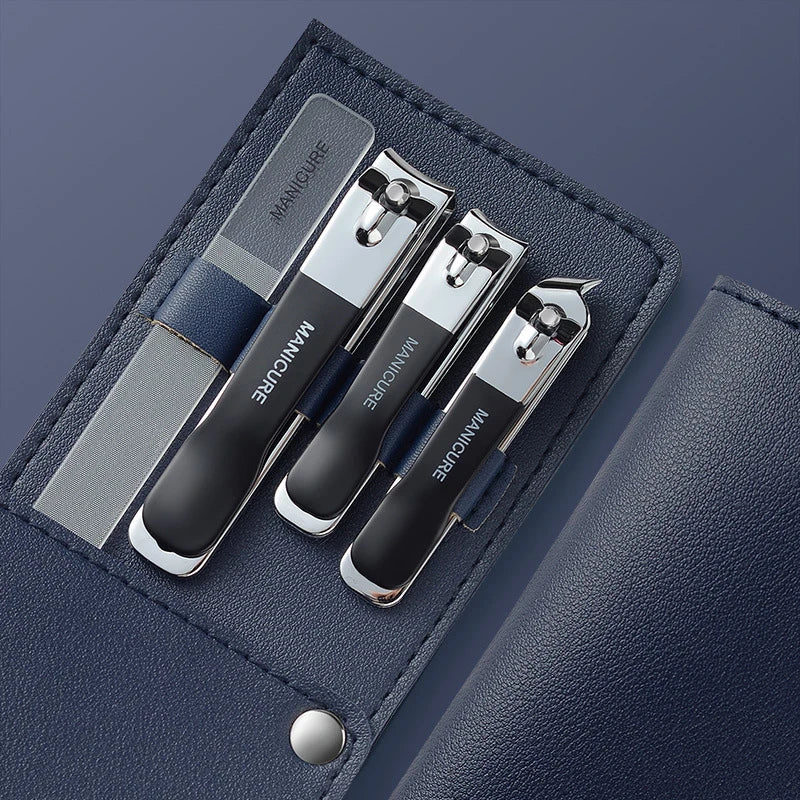 New Nail Clippers Set 4 PCs with Rotating Leather Bag Professional Trimmer Pedicure Care Tools Manicure Set Home Care Gift