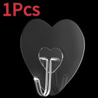 Heart Shape Transparent Hooks Non Punching Plastic Love Hangers Holder Self Adhesive Key Towel Multi-Purpose Hooks Storage Rack