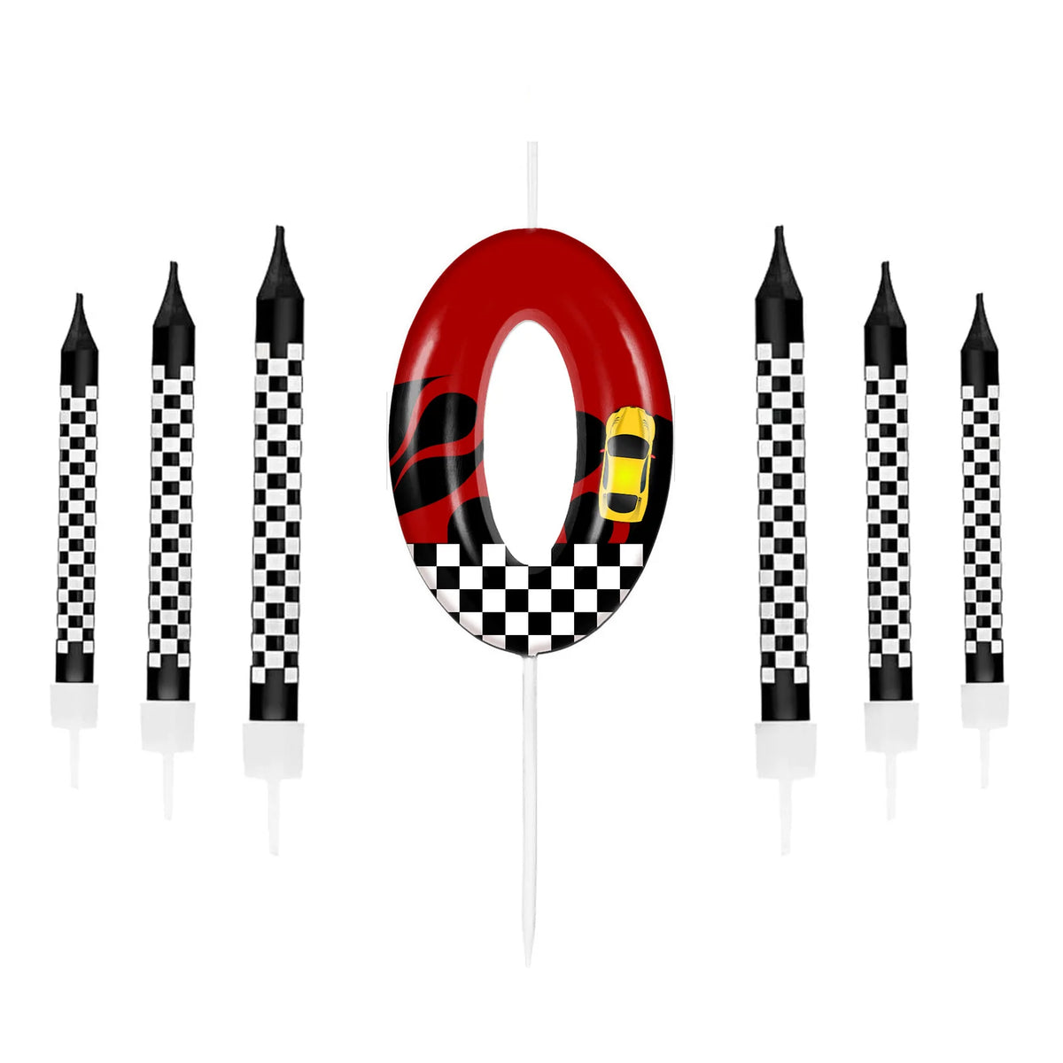 7pcs Red Racing Cars Themed Birthday for Cake Candles, Number 0 1 2 3 4 5 6 7 8 9 10 Candle Birthday Cake Topper
