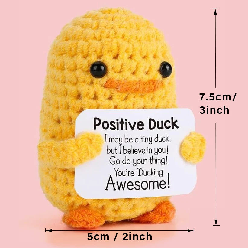 Positive Energy Duck Doll Hug Pocket Mini Handmade Plush Wool Knitting Dolls Funny Emotional Support Crochet Gift for Birthday
