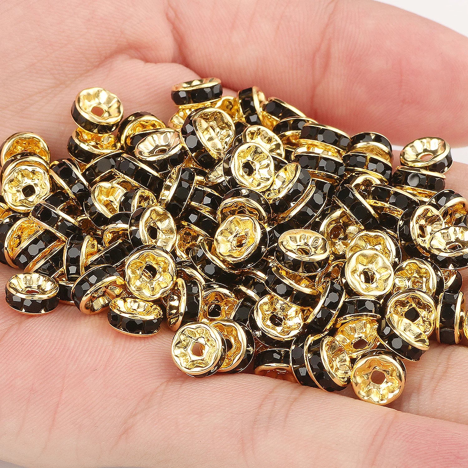 50pcs Rhinestone Spacer Beads Multi-color Crystal Metal Spacers Rondelle Beads for Jewelry Making DIY Bracelets Accessories