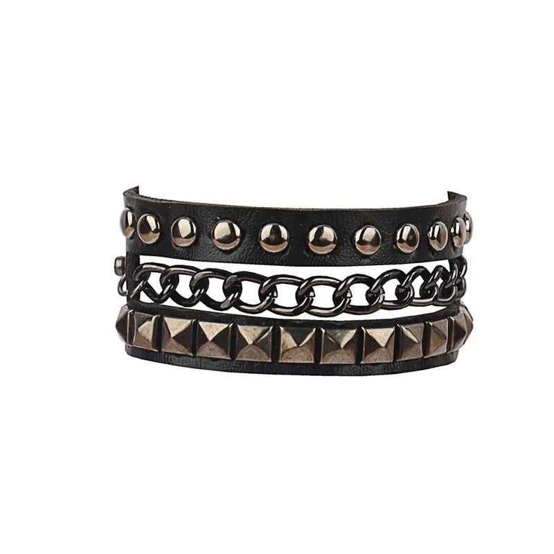 Punk Bracelets PU Leather Studded Bracelet Adjustable Goth Cuff Bracelet Gothic Rivet Buckle Wristband for Men Women Emo Jewelry