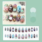 24pcs Gradient Black False Nails Cute Cartoon Cat's Eye Forest Elf Girl Press On Nails Glossy Almond Sweet Cool Fake Nail Tips