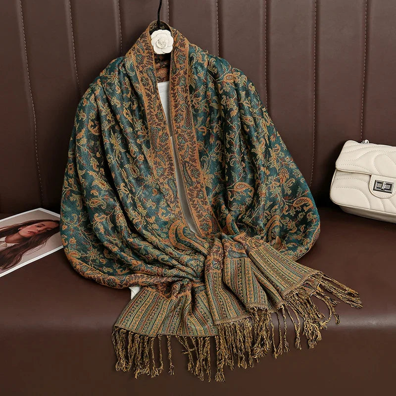 2025 new ethnic style retro shawl cashew flower geometric scarf cloak tassel scarf multi-color variety options available