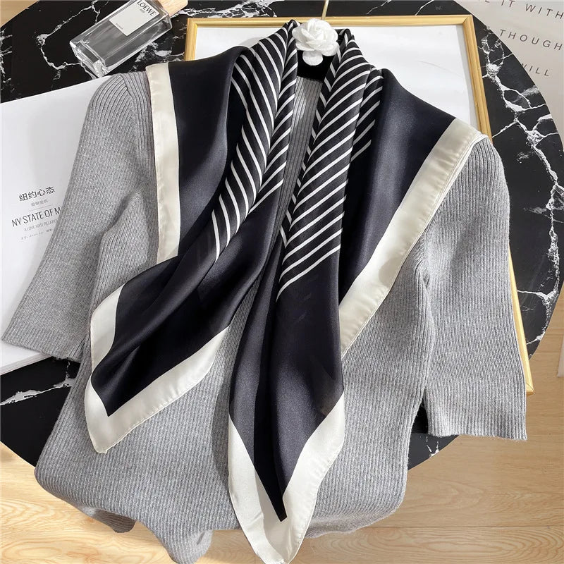 Elegant Nordic Style All Seasons Scarf Faux Silk Large Square Shawl Simple Chic Decorative Wrap For Teens