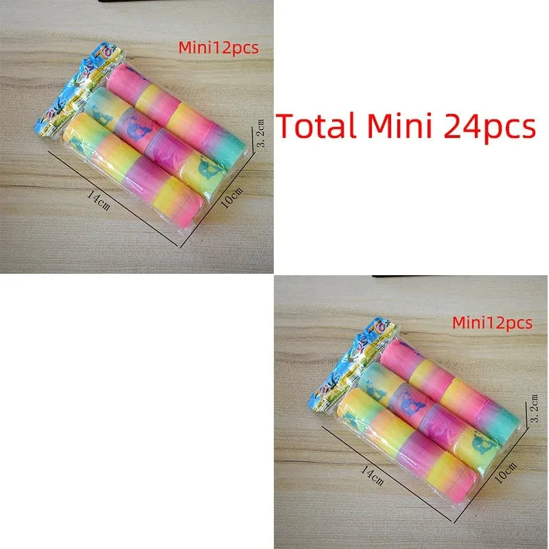 24PCS Rainbow Magic Springs Circle Toys Kids Birthday Party Favors Guests Giveaway Small Gifts Pinata Fillers Flexible Funny Toy